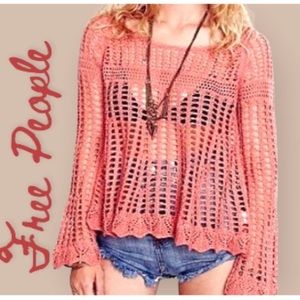 Free People Crochet Long Sleeve Sweater Top